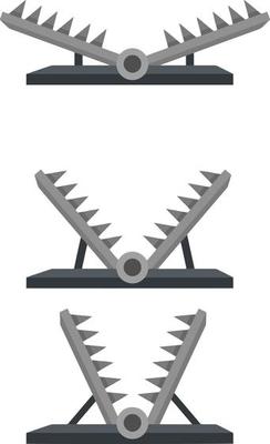 Trap for hunting animals. snare with sharp prongs. Set of steel dangerous objects. Cartoon flat illustration