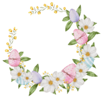 aquarelle de guirlande de pâques avec des oeufs et des fleurs png