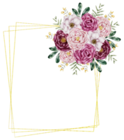 Flower wreath watercolor with gold frame png