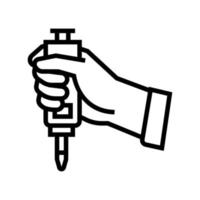 hand holding chemical tool line icon vector isolated illustration