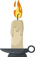 Candle with fire. flame with wick. Wax object for lighting. vector