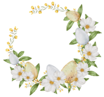 Easter wreath watercolor with Eggs and flower png