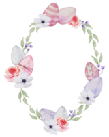 Easter wreath watercolor with Eggs and flower png