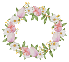 Easter wreath watercolor with Eggs and flower png