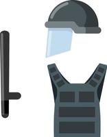 Bulletproof vest and helmet. Army clothes. Uniforms of special forces soldiers and SWAT. Military element and Rubber truncheon. Body protection equipment. Cartoon flat illustration vector