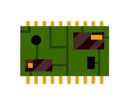 Chip. Modern technology. Flat illustration. Computer accessories. Green microchip. The microprocessor and microcircuit icon vector