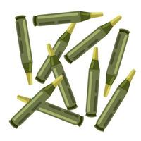 Lot of bullets. Shooting equipment. Military ammunition. Flat cartoon isolated on white vector