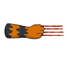 Red Cat foot. Scratch with blood trail. Aggression and injuries. Evil behavior of pet. Cartoon flat illustration vector