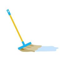 Broom for house cleaning. Housekeeping cleanup brush for sweeping floors - cartoon vector illustration. Mop tool with long orange handle