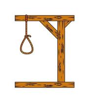 Gallows. Wooden structure for execution. Cartoon illustration. Medieval justice. Place of death. Murder and punishment. Rope with a noose vector