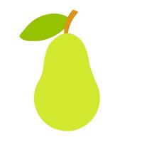Pear. Green sweet fruit with a leaf. Veggie food. Natural product. Flat cartoon illustration vector