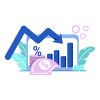 flache illustration des inflationsnachrichtensymbols für geschäftsfinanzdiagramme prozentmünze dollarschein perfekt für ui ux design, web app, branding projekte, werbung, social media post png