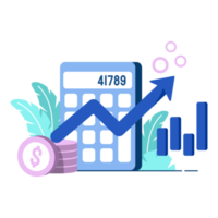 inflationskalkylatorikon platt illustration för företag finansdiagram procent mynt dollarsedel perfekt för ui ux-design, webbapp, varumärkesprojekt, reklam, inlägg på sociala medier png