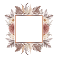 couronne carrée de fleurs d'automne aquarelle png