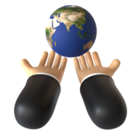 Globe Holding Hand Gesture 3D rendering isolated on transparent background. Ui UX icon design web and app trend png