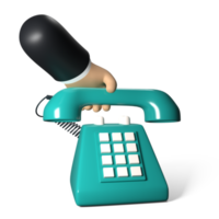 telefone fixo segurando renderização 3d gesto de mão isolado em fundo transparente. ui ux icon design web e tendência de aplicativos png