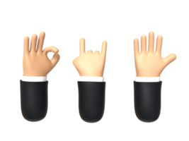Three Hand Gestures 3D rendering isolated on transparent background. Ui UX icon design web and app trend png