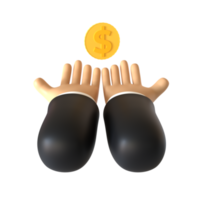 Receiving Coin Hand Gesture 3D rendering isolated on transparent background. Ui UX icon design web and app trend png