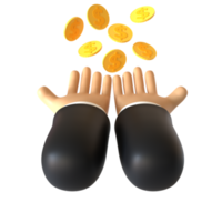 Receiving Coins Hand Gesture 3D rendering isolated on transparent background. Ui UX icon design web and app trend png