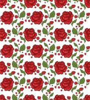 Vector seamless pattern with red roses branches on a white background. Vector illustration
