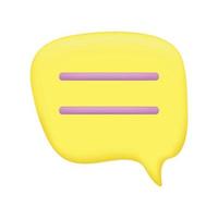 burbuja de chat amarilla mínima 3d moderna sobre fondo blanco. concepto de mensajes de redes sociales. hacer ilustración vector