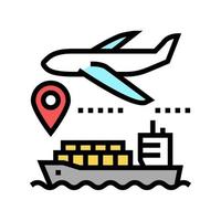 Avión y barco entregando ilustración de vector de icono de color