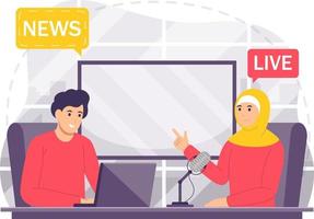 Podcast interview flat design illustration background vector