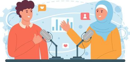 Podcast interview flat design illustration background vector