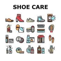 conjunto de iconos de colección de accesorios para el cuidado del calzado vector