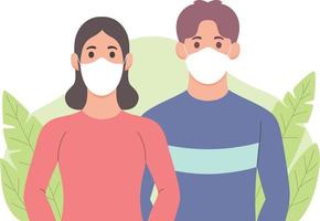husband and wife wearing masks vector
