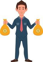 business man carrying several packets of money vector