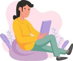 concept illustration of sitting man playing laptop vector