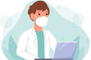 portrait of a doctor using his laptop for work vector