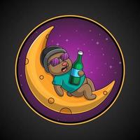 mascot logo bear sleeping on the moon vector