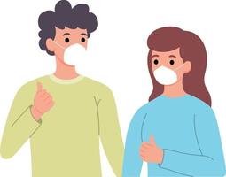 husband and wife wearing masks vector