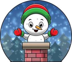 vector cartoon cute snowman in the chimney