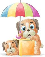 Cute doodle dog with watercolor illustration vector