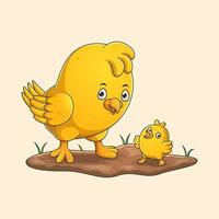 vector cartoon chicken and chicks