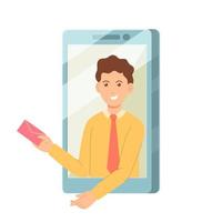 flat design of a man on a mobile phone background vector