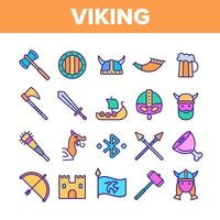 conjunto de iconos de línea de color de vector de descanso activo de vida de vikingos