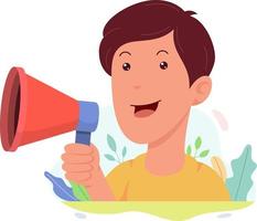 A man carries a megaphone and shouts an announcement vector