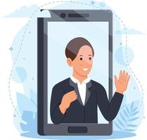 the concept of a business woman giving her knowledge online vector