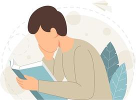 flat design of a man reading a book vector