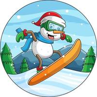 vector cartoon snowman skiing on a winter background