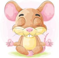 Cute doodle mouse with watercolor illustration vector