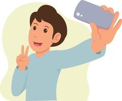 portrait of a man taking a selfie using his smartphone vector