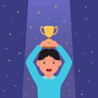 concept of a young boy getting a trophy vector