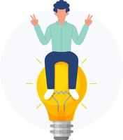 young man sitting on a light bulb vector