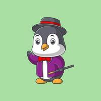 linda caricatura de pingüino disfrazada de mago vector