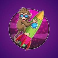 Monkey Riding Rocket Cartoon Vector Illustration